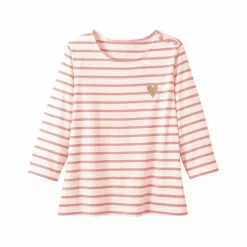T-shirt marinière broderie coeur doré en coton biologique(**)