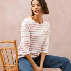 T-shirt marinière broderie coeur doré en coton biologique(**)