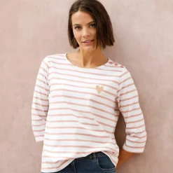 T-shirt marinière broderie coeur doré en coton biologique(**)