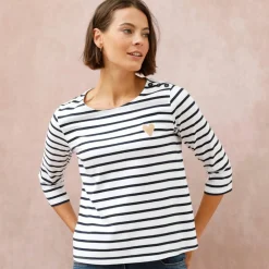 T-shirt marinière broderie coeur doré en coton biologique(**)