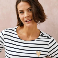 T-shirt marinière broderie coeur doré en coton biologique(**)