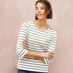 T-shirt marinière broderie coeur doré en coton biologique(**)