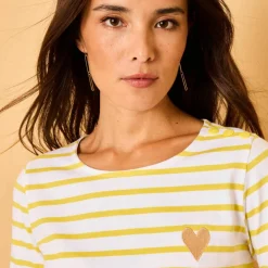 T-shirt marinière broderie coeur doré en coton biologique(**)