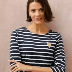 T-shirt marinière broderie coeur doré en coton biologique(**)