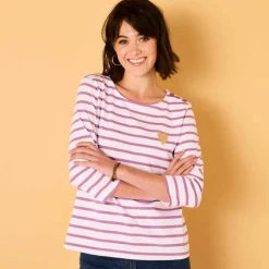 T-shirt marinière broderie coeur doré en coton biologique(**)