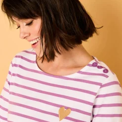T-shirt marinière broderie coeur doré en coton biologique(**)
