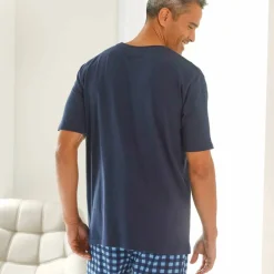 T-shirt pyjama coton imprimé placé manches courtes