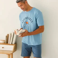 T-shirt pyjama imprimé placé manches courtes coton