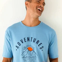 T-shirt pyjama imprimé placé manches courtes coton