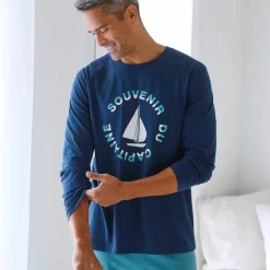 T-shirt pyjama manches longues motif bateau