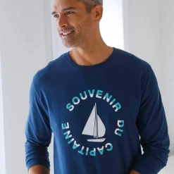 T-shirt pyjama manches longues motif bateau