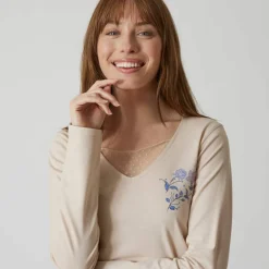 T-shirt pyjama manches longues motif floral imprimé