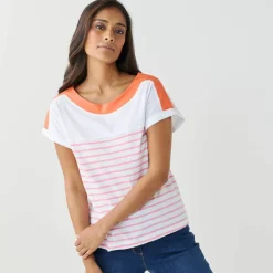 T-shirt rayé col bateau, manches courtes