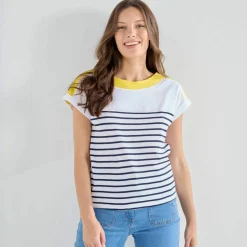 T-shirt rayé col bateau, manches courtes