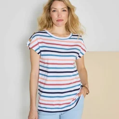 T-shirt rayé détail boutonné maille jersey