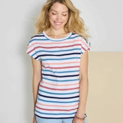 T-shirt rayé détail boutonné maille jersey