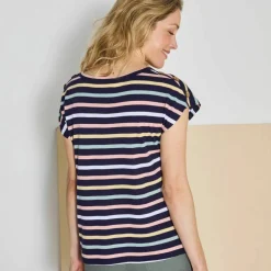 T-shirt rayé détail boutonné maille jersey