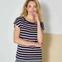 T-shirt rayé détail boutonné maille jersey