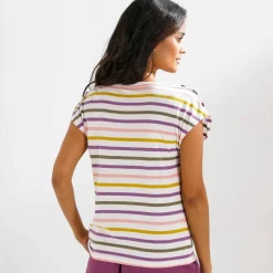T-shirt rayé détail boutonné maille jersey