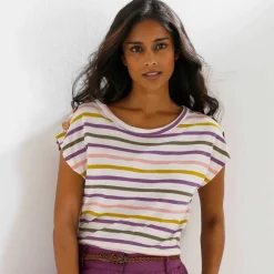 T-shirt rayé détail boutonné maille jersey
