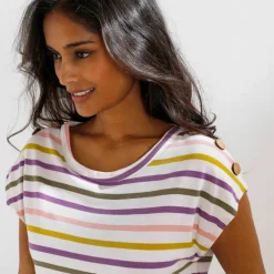T-shirt rayé détail boutonné maille jersey
