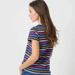 T-shirt rayé manches courtes, brodé 