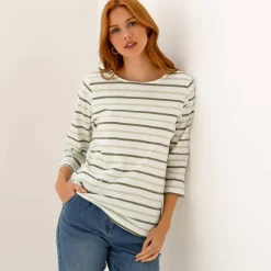 T-shirt rayé manches 3/4, maille jersey