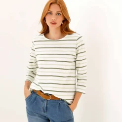T-shirt rayé manches 3/4, maille jersey
