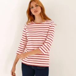 T-shirt rayé manches 3/4, maille jersey