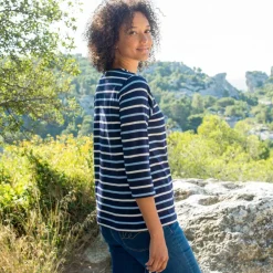 T-shirt rayé manches 3/4, maille jersey
