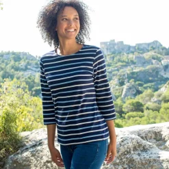 T-shirt rayé manches 3/4, maille jersey