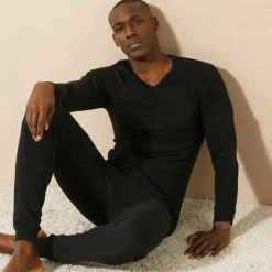 T-shirt sous-vêtement homme col V manches longues chaleur modérée - lot de 2