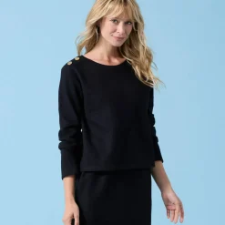 T-shirt Spécial Petites uni, détails boutons sur l'épaule, maille grattée