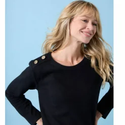 T-shirt Spécial Petites uni, détails boutons sur l'épaule, maille grattée