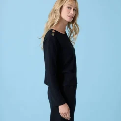 T-shirt Spécial Petites uni, détails boutons sur l'épaule, maille grattée