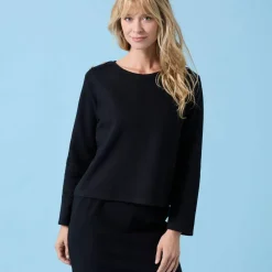 T-shirt Spécial Petites uni, détails boutons sur l'épaule, maille grattée