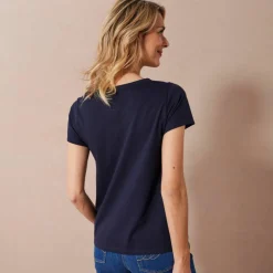 T-shirt uni brodé coeur manches courtes