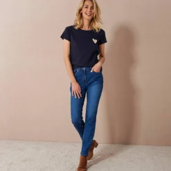 T-shirt uni brodé coeur manches courtes