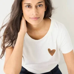 T-shirt uni brodé coeur manches courtes