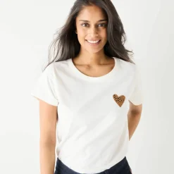 T-shirt uni brodé coeur manches courtes