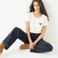 T-shirt uni brodé coeur manches courtes