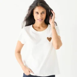 T-shirt uni brodé coeur manches courtes