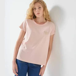 T-shirt uni brodé coeur manches courtes