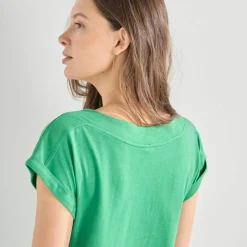 T-shirt uni col bateau, manches courtes