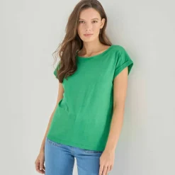 T-shirt uni col bateau, manches courtes