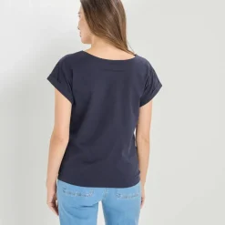T-shirt uni col bateau, manches courtes