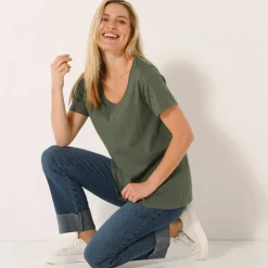 T-shirt uni col rond, coton biologique(**)