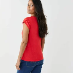 T-shirt uni, col V macramé