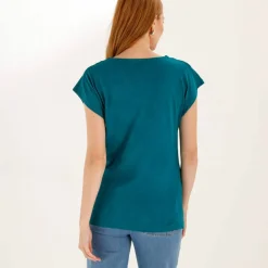 T-shirt uni, col V macramé