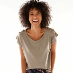 T-shirt uni détail boutonné maille jersey